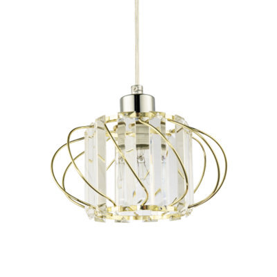 Happy Homewares Modern Pendant Lamp Shade With Clear Acrylic Rectangular Prims And Gold Frame - image 1