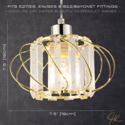 Happy Homewares Modern Pendant Lamp Shade With Clear Acrylic Rectangular Prims And Gold Frame - thumbnail 6