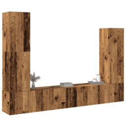 Berkfield 4 Piece Tv Cabinet Set Wall-Mounted Old Wood Engineered Wood - thumbnail 1