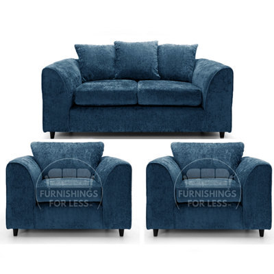 Furnishings For Less UK Monaco Chenille Fabric 3 Piece Sofa Set - 2 1 1 Blue - image 1