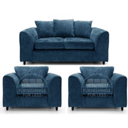 Furnishings For Less UK Monaco Chenille Fabric 3 Piece Sofa Set - 2 1 1 Blue - thumbnail 1