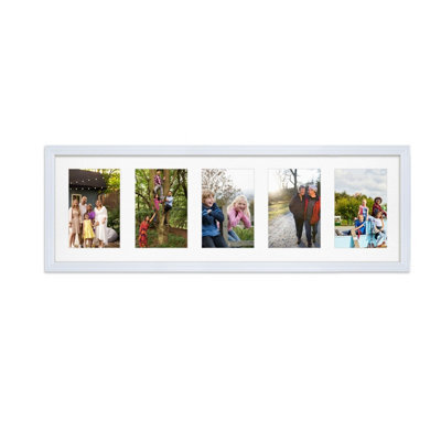AK Frames 26X8 White Classic Multi Photo Frame With White Mount - Holds 5 Apertures (5X) 6X4 Photos - image 1