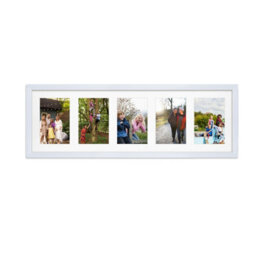 AK Frames 26X8 White Classic Multi Photo Frame With White Mount - Holds 5 Apertures (5X) 6X4 Photos - thumbnail 1