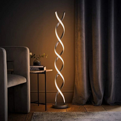 Integrated Led Floor Lamp Matt Silver Double Twist Living Room Warm White Light - image 1
