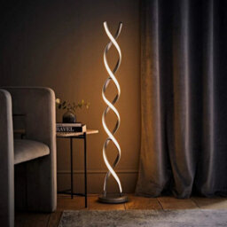 Integrated Led Floor Lamp Matt Silver Double Twist Living Room Warm White Light - thumbnail 1