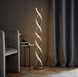 Integrated Led Floor Lamp Matt Silver Double Twist Living Room Warm White Light - thumbnail 2