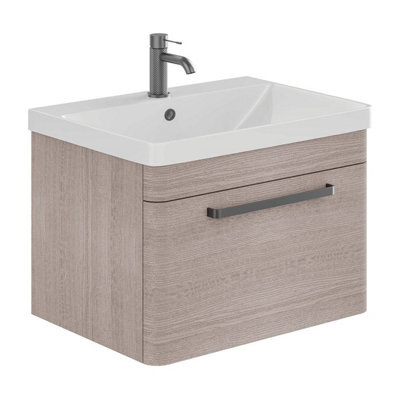 Plum&clay Emery Textured Grey Wall Hung Bathroom Vanity Unit & Basin Set With Gun Grey Handles (W)80Cm (H)46Cm - image 1