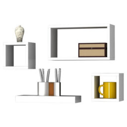 Urbn-Living Urbnliving Height 16Cm Set Of 4 Wooden White Cube Shelves Wall Storage Display - thumbnail 2