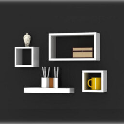 Urbn-Living Urbnliving Height 16Cm Set Of 4 Wooden White Cube Shelves Wall Storage Display - thumbnail 3