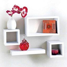 Urbn-Living Urbnliving Height 16Cm Set Of 4 Wooden White Cube Shelves Wall Storage Display - thumbnail 1