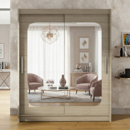 Westa Xii 150Cm Sliding Door Wardrobe With Mirrors Modern Bedroom Storage With Hanging Rails And Shelves Sonoma - thumbnail 3