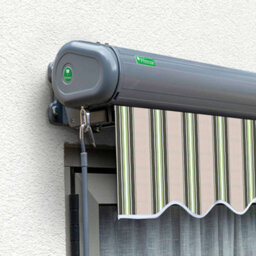 Primrose Awnings 5.0M X 3.0M Retractable Electric Full Cassette Charcoal Frame Multistripe Awning Outdoor Patio Canopy - thumbnail 2