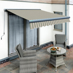 Primrose Awnings 5.0M X 3.0M Retractable Electric Full Cassette Charcoal Frame Multistripe Awning Outdoor Patio Canopy