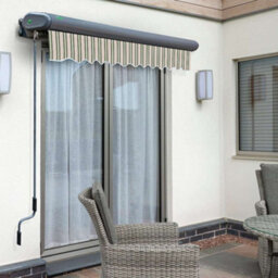 Primrose Awnings 5.0M X 3.0M Retractable Electric Full Cassette Charcoal Frame Multistripe Awning Outdoor Patio Canopy - thumbnail 5