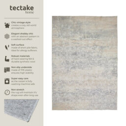 Tectake Washable Rug Dalia - Various Sizes, Faded Pattern, Easy-Care Short Pile, Non-Slip 120 X 170 Cm - Beige - thumbnail 2