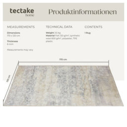 Tectake Washable Rug Dalia - Various Sizes, Faded Pattern, Easy-Care Short Pile, Non-Slip 120 X 170 Cm - Beige - thumbnail 6