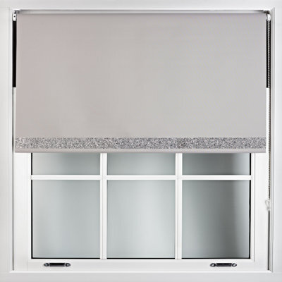 Furnished Grey Blackout Roller Blind With Silver Glitter Edge - Trimmable (W)105Cm X (L)165Cm - image 1