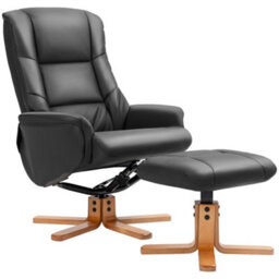 Homcom Recliner Armchair With Wood Base, Upholstered Reclining Chair, Black - thumbnail 2
