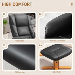 Homcom Recliner Armchair With Wood Base, Upholstered Reclining Chair, Black - thumbnail 6