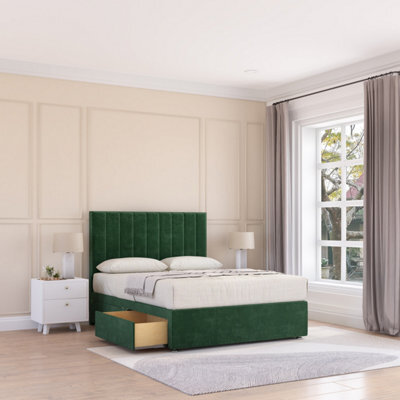 "Sloomy 4Ft6 Kansas Divan Bed Base Emerald Plush ,no Drawers & 26"" Struts Headboard - Double" - image 1