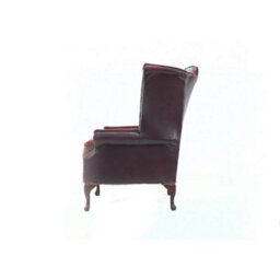 Chesterfield High Back Wing Chair Lana Terracotta Fabric Antique Oxblood Real Leather In Queen Anne Style - thumbnail 4