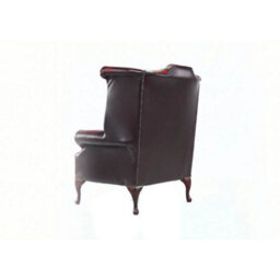Chesterfield High Back Wing Chair Lana Terracotta Fabric Antique Oxblood Real Leather In Queen Anne Style - thumbnail 6