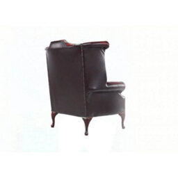 Chesterfield High Back Wing Chair Lana Terracotta Fabric Antique Oxblood Real Leather In Queen Anne Style - thumbnail 7