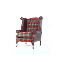 Chesterfield High Back Wing Chair Lana Terracotta Fabric Antique Oxblood Real Leather In Queen Anne Style - thumbnail 2