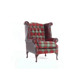 Chesterfield High Back Wing Chair Lana Terracotta Fabric Antique Oxblood Real Leather In Queen Anne Style - thumbnail 3