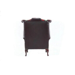 Chesterfield High Back Wing Chair Lana Terracotta Fabric Antique Oxblood Real Leather In Queen Anne Style - thumbnail 8