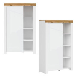 Impact Furniture Slim Shelving Bookcase Unit Soft Close Door 156Cm White Gloss Oak Effect Holten - thumbnail 2