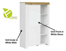Impact Furniture Slim Shelving Bookcase Unit Soft Close Door 156Cm White Gloss Oak Effect Holten - thumbnail 6