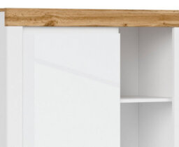 Impact Furniture Slim Shelving Bookcase Unit Soft Close Door 156Cm White Gloss Oak Effect Holten - thumbnail 5