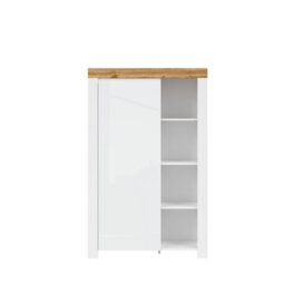 Impact Furniture Slim Shelving Bookcase Unit Soft Close Door 156Cm White Gloss Oak Effect Holten - thumbnail 4