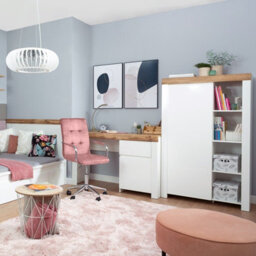 Impact Furniture Slim Shelving Bookcase Unit Soft Close Door 156Cm White Gloss Oak Effect Holten - thumbnail 9