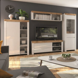 Impact Furniture Slim Shelving Bookcase Unit Soft Close Door 156Cm White Gloss Oak Effect Holten - thumbnail 8