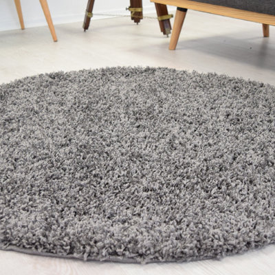 Bravich Grey Thick Shaggy Circle Rug California 5Cm Pile 150Cm Circle - image 1