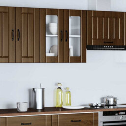 Berkfield Kitchen Wall Cabinet With Glass Door Lucca Brown Oak Engineered Wood - thumbnail 4