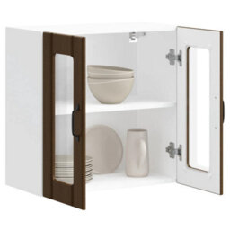Berkfield Kitchen Wall Cabinet With Glass Door Lucca Brown Oak Engineered Wood - thumbnail 5