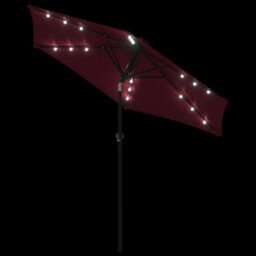 Berkfield Garden Parasol With Leds And Steel Pole Bordeaux Red 225X225X212Cm - thumbnail 8
