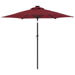 Berkfield Garden Parasol With Leds And Steel Pole Bordeaux Red 225X225X212Cm - thumbnail 6