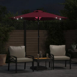 Berkfield Garden Parasol With Leds And Steel Pole Bordeaux Red 225X225X212Cm - thumbnail 3