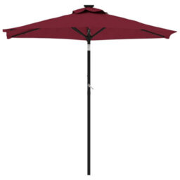 Berkfield Garden Parasol With Leds And Steel Pole Bordeaux Red 225X225X212Cm - thumbnail 4