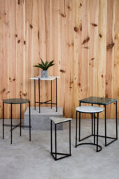 Orsina Set Of 3 Marble Top Side Tables Set, Square, Circle, Triangle End Tables, Black Powder Coated Frame - thumbnail 4