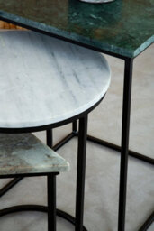 Orsina Set Of 3 Marble Top Side Tables Set, Square, Circle, Triangle End Tables, Black Powder Coated Frame - thumbnail 5