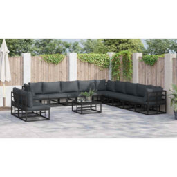 Berkfield Garden Sofa Set With Cushion 12 Pcs Black Aluminium - thumbnail 4