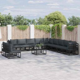 Berkfield Garden Sofa Set With Cushion 12 Pcs Black Aluminium