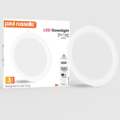 Paul Russells Led Round Panel Ceiling Lights, 18W 1980 Lumens, Spotlights, Ip20, 6500K Day Light, Pack Of 1 - image 1