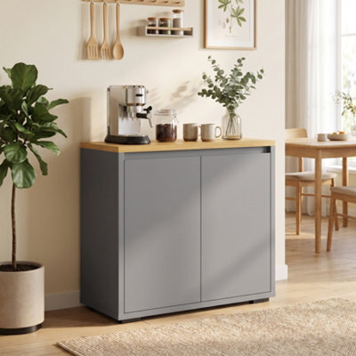 Homcom Kitchen Sideboard, Storage Cabinet With Double Doors, Grey - image 1