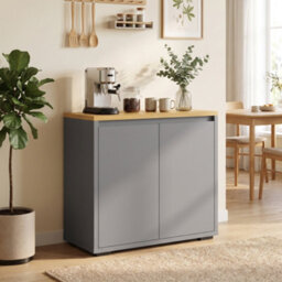 Homcom Kitchen Sideboard, Storage Cabinet With Double Doors, Grey - thumbnail 1